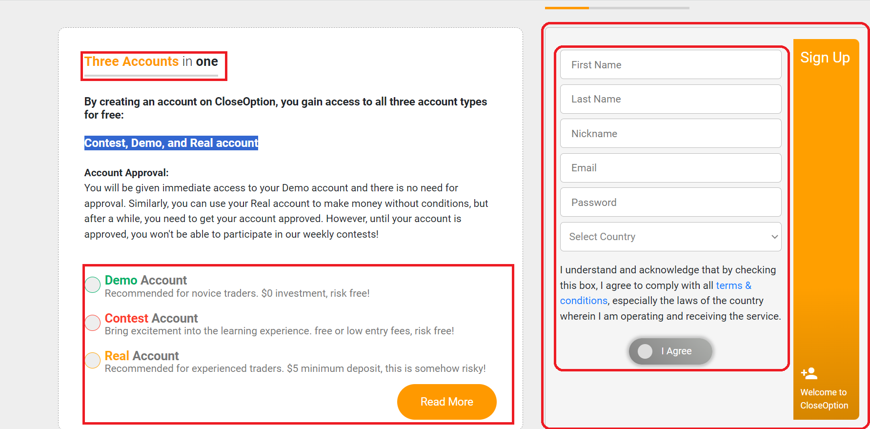 Close Option Account Registration