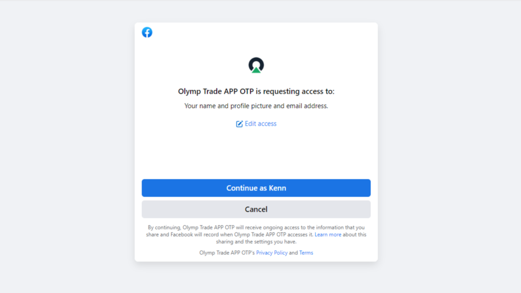 How to join Olymp Trade with Facebook