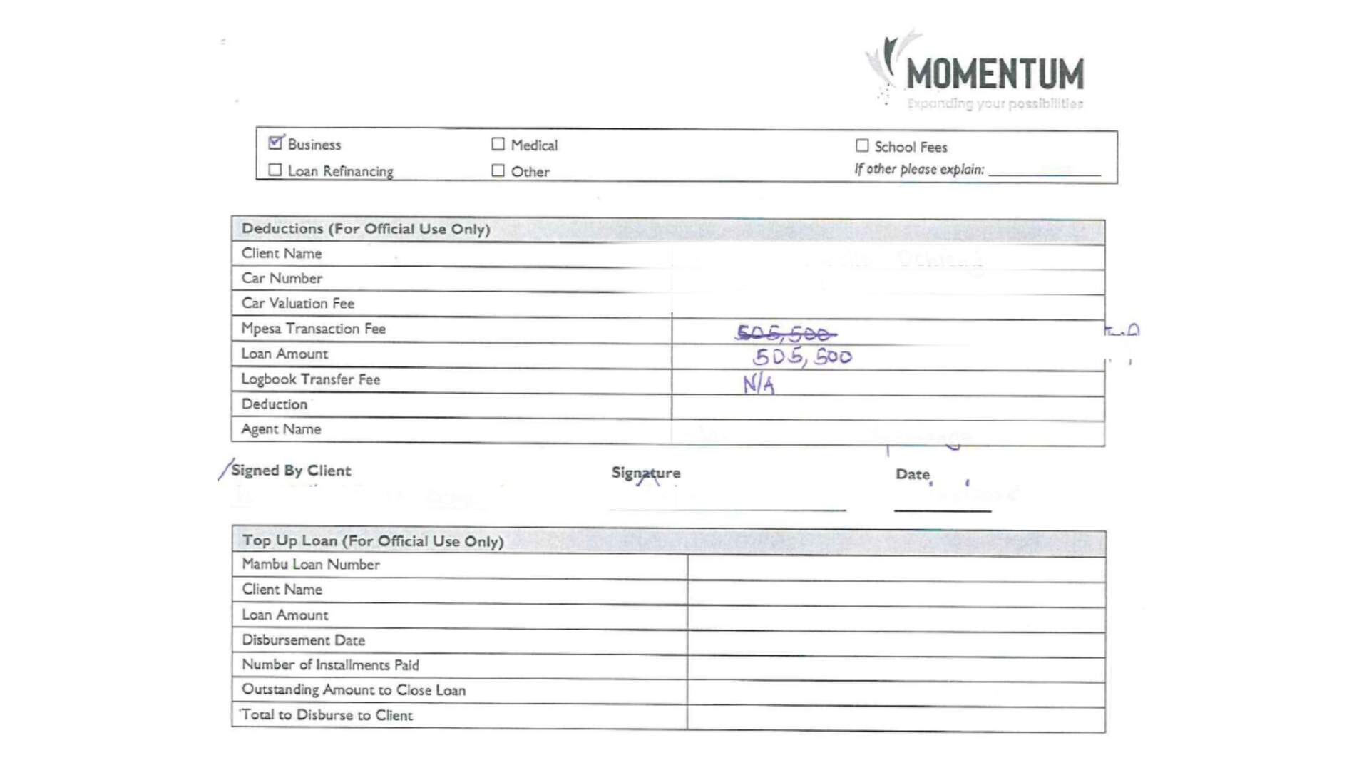 Momentum logbook loan