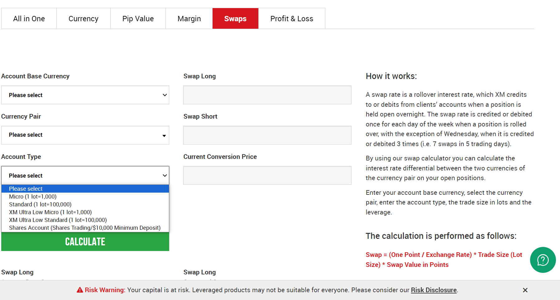 Swap calculator